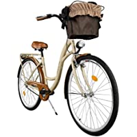 Milord Bikes Cómoda Bicicleta de Ciudad con una Canasta- Bicicleta- 3 Velocidades- Rueda de 28&quot-- Marrón